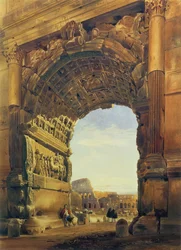 El Arco de Tito con el Coliseo, Roma